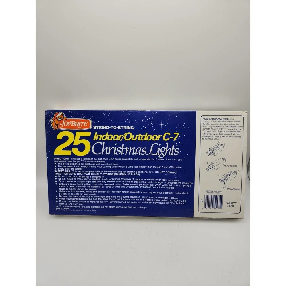 VTG JOYBRITE 25 OUTDOOR C-7 Christmas Lights 25 Ft  Multicolor 7 Amp 125 Volt